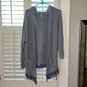 Free People Blue/Grey Hooded Cardigan